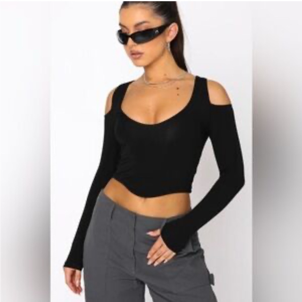 White Fox Black Cold Shoulder Top